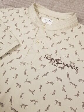 Mantra Catalyst Polo Shirt Mens XL Tan AOP Cheetah Horn Rapids Golf Course